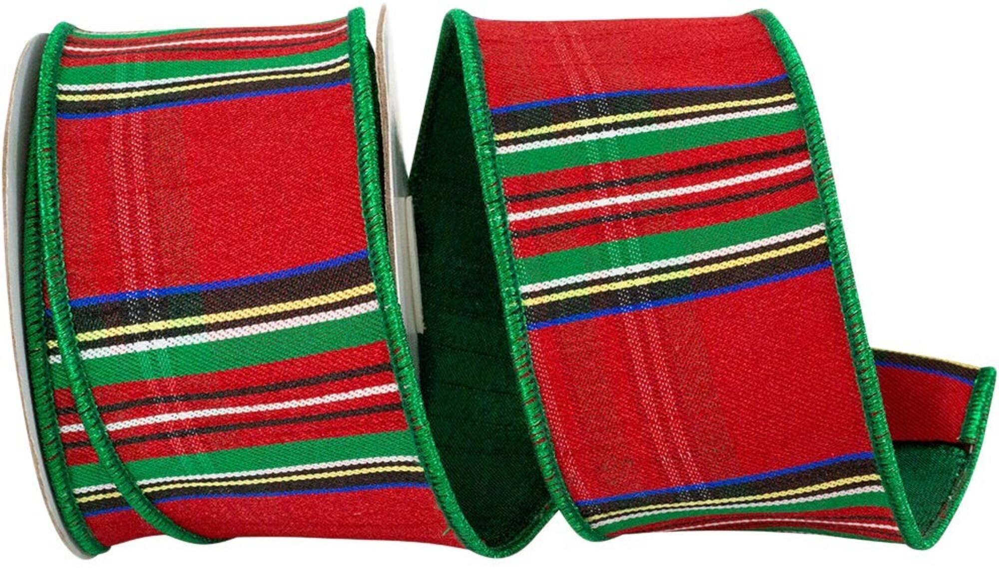 JAM Paper 2.5" x 10yd. Scarlet Traditional Christmas Plaid Metallic Backed Wired Edge Ribbon